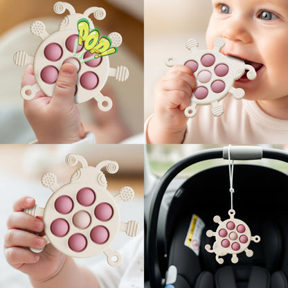 Baby Montessori Toy, High Chair Suction Cup Toy and Teething Toy Set - Table Toy & Pop-it Fidget Teether for 6+ Months 1 2 3 Years, BPA Free Silicone Sensory Toys for Baby and Toddler (Beige)
