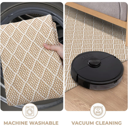KOZYFLY Small Area Rug 2x3 Ft Washable Entryway Rug Non Slip Rubber Backed Throw Rugs Indoor Door Mat, Braided Cotton Floor Carpet for Front Entrance Front Door Sink Foyer, Tan/Beige