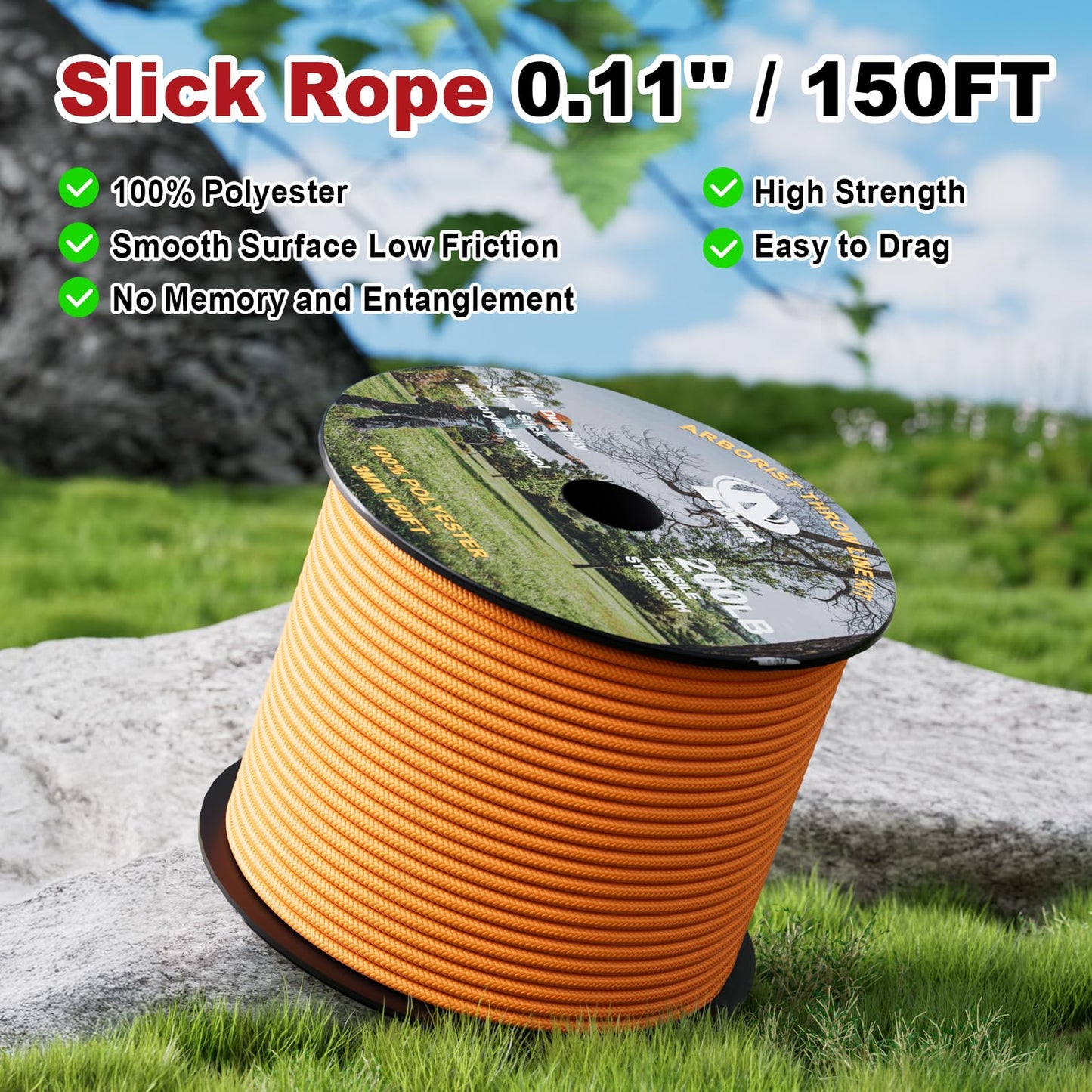 Aystkniet Arborist Throw Line Kit with Slick Rope & 12oz Throw Weight & Reflective Storage Bag, Polyester Throw Line and Reinforced Arborist Throw Ball Kit for High Limbs Trimming Cutting
