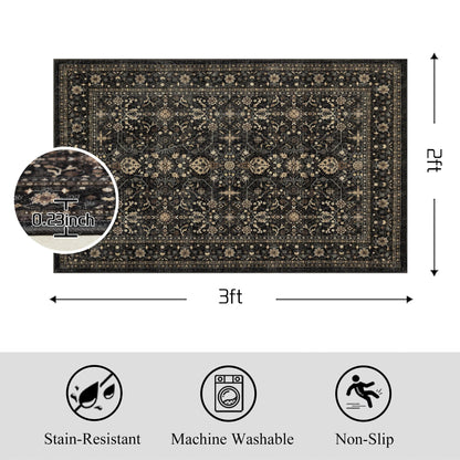 Ruaruarug Area Rug Non Slip Machine Washable Ultra Soft Living Room/Bedroom/Kitchen/Outdoor/Classroom Black Grey, 2'×3'