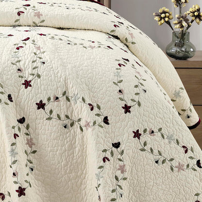 Sunshine Nicole Embroidery Quilt Set, Cotton Material and Filling, with Tranditional Embroidery Patten, 3 Pieces Queen Set, Prewashed