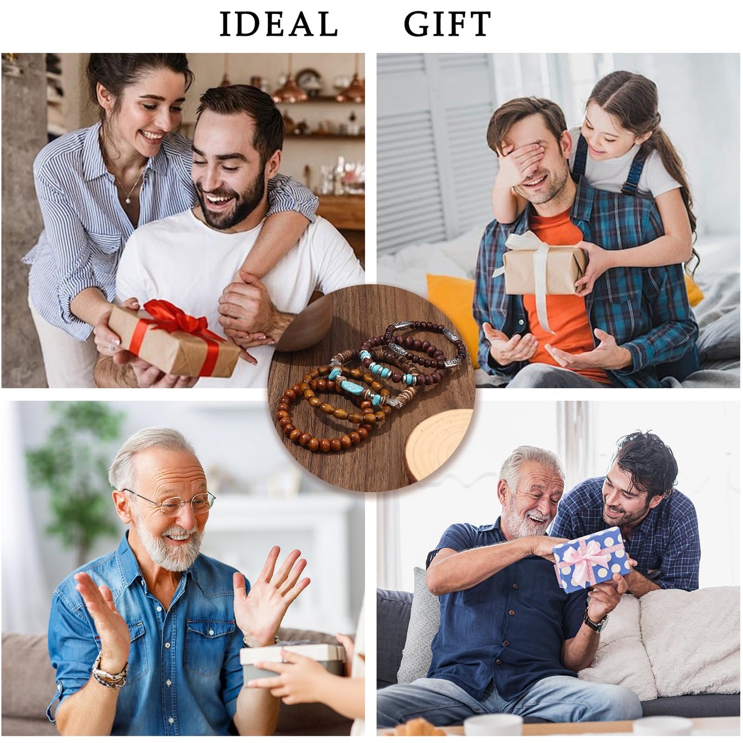 Giovanchi 44 PCS Beaded Bracelets for Mens Larger Size Women Adjustable Boho Punk Braided Wooden Bead Bracelet Bulk Wood Bangles Wristbands Meaningful Jewelry Gift