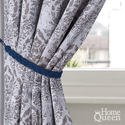 Home Queen Hand Braided Curtain Tie Back, Buckle Holdback Drapery Curtain Tiebacks, 2 Rope Belt Curtain Tie with 2 Metal Hooks, Navy
