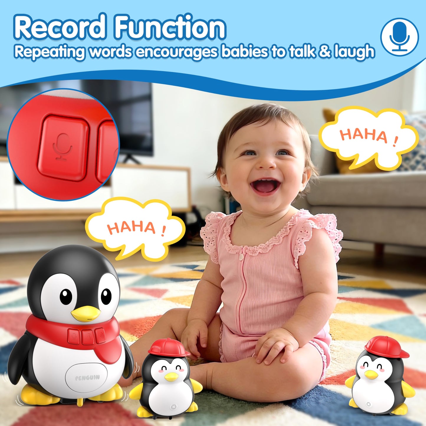 Baby Toys 6-12 Months Musical Dancing Talking Penguin Tummy Time Toys Set Mama and Babys, Light Up Crawling Repeating Words Interaction Newborn Infant Toddler Toys Birthday Easter Gifts for Kids