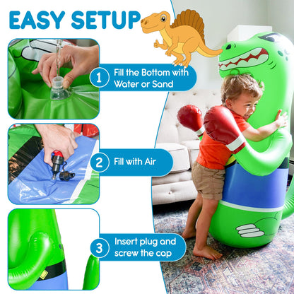 Inflatable Punching Bag for Kids - Bop Bag Inflatable Punching Toy - Inflatable Dinosaur with Instant Bounce Back Movement - Bottom Space Can Use Either Sand or Water (47” Height)