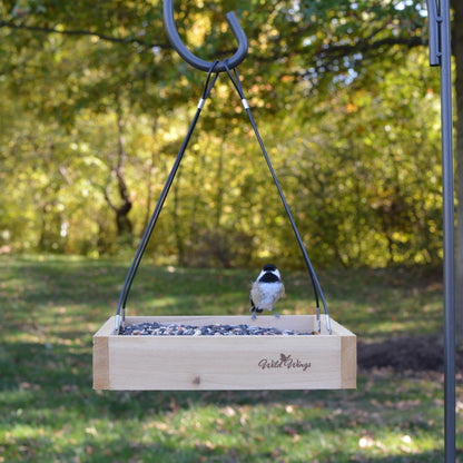 Wild Wings WWCF23 Rot Resistant Cedar Hanging Tray Bird Feeder with Fresh Seed Tray, Platform Feeder for Outdoor Wild Bird Seed Feeder and Décor, Wood