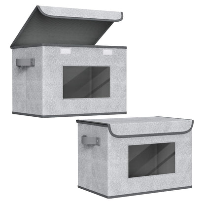 Univivi Larger Fabric Collapsible Storage Bins, Foldable Storage Boxes with Lids, Storage Cube Organizer Basket for Home, Closet, Bedroom(Gray, 17“ x 12” x 12")