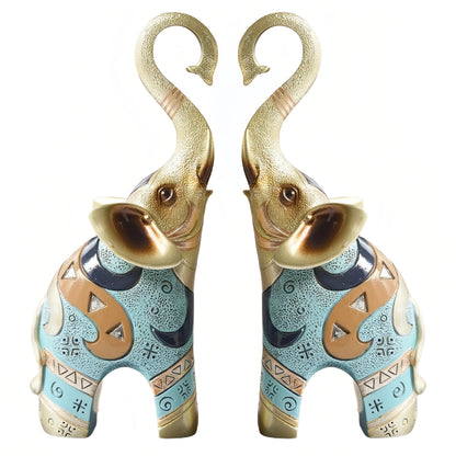 Aura7Mix Gold Elephant Statues Decor, 8.46 Inch Good Luck Home Decor Figurine, Resin Art Sculptures and Statues, Animal Gifts Home Tabletop Decoration, Living Room, Bathroom, Office,Bookshelf (2 Pack)
