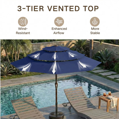 Kingdura 10ft 3-Tier Patio Umbrella, Outdoor Table Umbrella with Easy Crank & Tilt, 8 Reinforced Ribs, UV Protection for Deck, Pool, Market, Backyard (Navy blue)