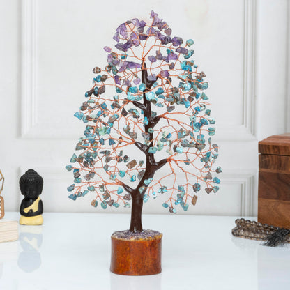 Crocon® Amethyst & Turquoise Gemstone Tree, Crystal Tree of Life, Feng Shui Bonsai, Money Tree, Healing Tree Home Decoration, Good Luck Figurine, Gem Tree for Positive Energy, Chakra Tree of Life Gift