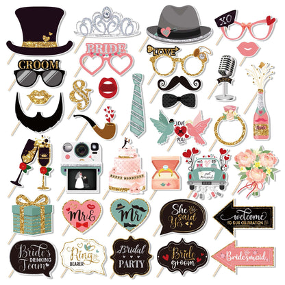 36 PCS Wedding Photo Booth Props Party Supplies Selfie SignsHoliday Picture Decorations Photo Booth Props for Weeding Party Favors Pose Sign Kit Fun for Party