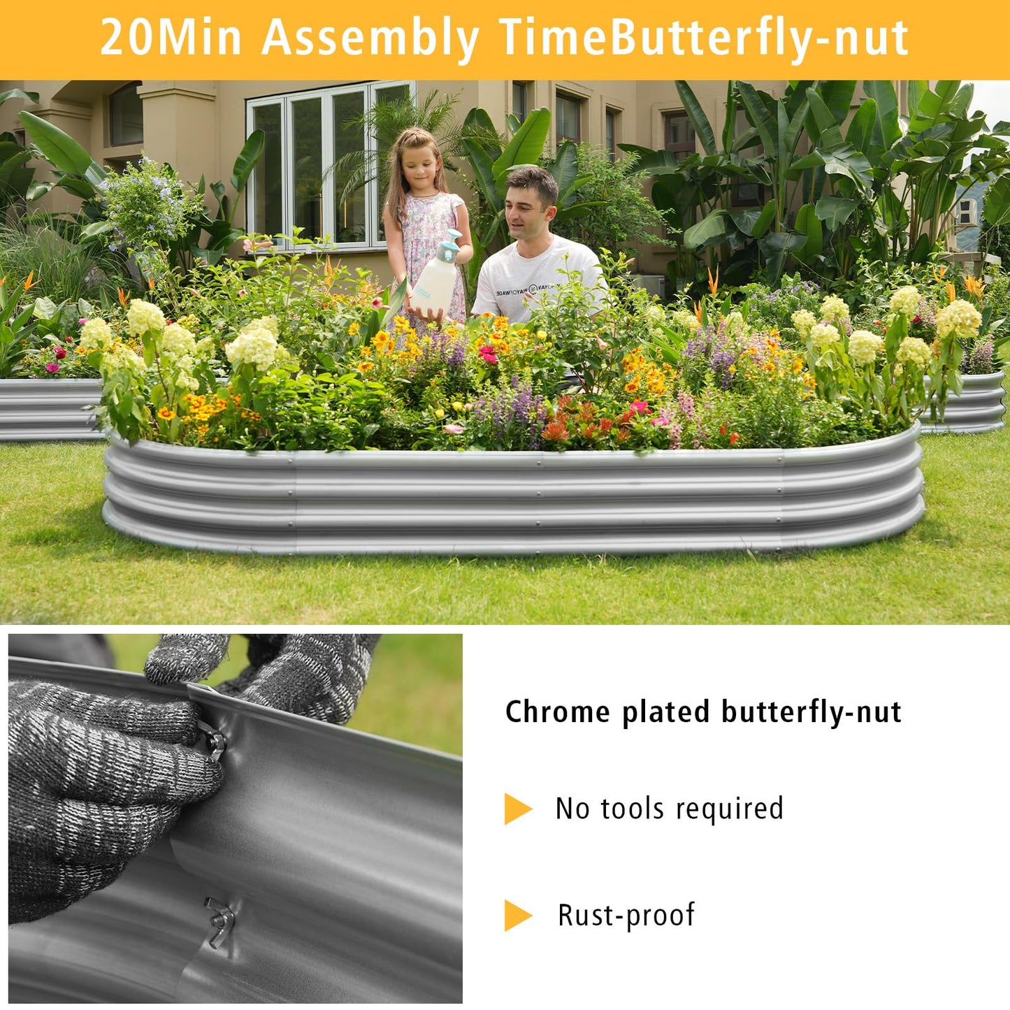 Gardeal Garden Galvanized Raised Garden Bed Kit - Metal Planter Box for Vegetables/Herbs/Flowers, Heavy-Duty Steel Outdoor Garden Box with Reinforced Edges