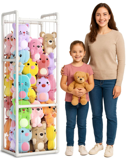Zoxkoy Stuffed Animal Zoo for Bedroom - Holds 150+ Plushies | 45lb Load Heavy Duty Toy Storage | 10-Min Tool-Free Setup - 95% Space Saved Organizer for Nursery Playroom - Say Goodbye to Floor Mess