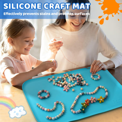 AtMini Silicone Craft Mats for Kids 24"x16"– with Raised Lip & Non-Slip | Reusable Silicone Art Mat for Play Sand, Painting, DIY Crafts | Durable Design (Blue)