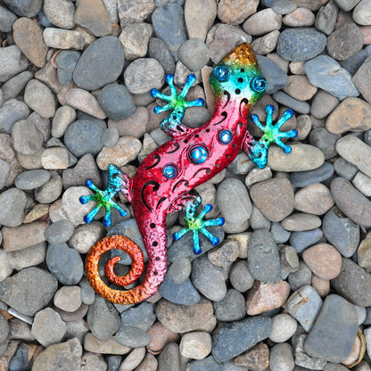 Tuokiuhn Metal Outdoor Red Gecko Wall Decor Lizard Garden Decoration Outdoor Fence Yard Wall Art Country Farmhouse Decor 13.5 * 7.5Inch