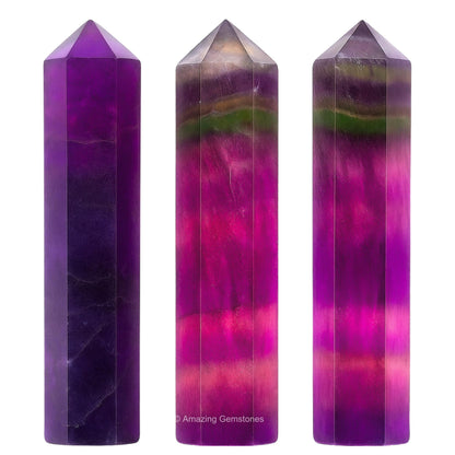 Amazing Gemstone Multi Fluorite Crystal Points Bulk Healing Crystals and Stones - Pack of 3 Single Terminated Healing Wand Point Bulk Crystals for Crafts, Crystal Grid, DIY Work - Premium Crystals