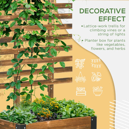 Raised Garden Bed with Trellis, 58" Outdoor Wooden Planter Box with Wheels, for Vine Plants Flowers Climbing and Planting, Brown