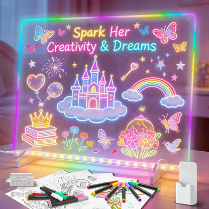 Lumiboard Led Drawing Board with 8 Colors, 13"x10" Acrylic Dry Erase Board with 13 Light Effects, Glow Doodle Board Gifts for Kids for Easter Halloween Christmas Birthday Gifts Presents, 14 Pens