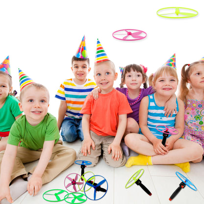 Octaday 48 Pcs Flying Saucer Flying Disc Toy Helicopter Toy Disco Flyers Include 16 String Launchers and 32 Flying Saucer for Kids Outdoor Games Birthday Favors, Random Colors