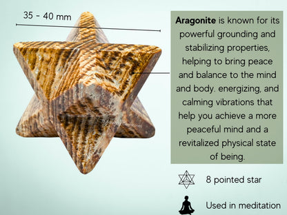 Amazing Gemstone Aragonite Merkaba Crystal - 1.5 Inches Metaphysical Merkaba Star for Meditation - Energetic Tetrahedron Crystal and Healing Stones for Spiritual Growth and Healing (35-40mm)