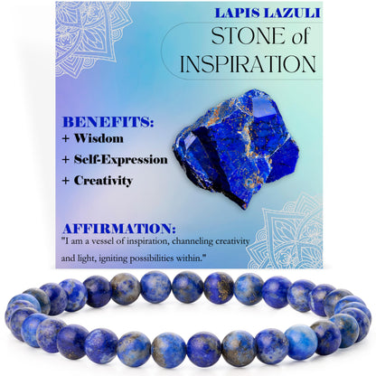Bivei Lapis Lazuli - Inspiration - 6mm Beaded Bracelets for Women Handmade Semi Precious Natural Stone Stretch Elastic Jewelry for Women Yoga Protection Gifts Small