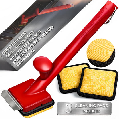 Grill Brush Bristle Free with 3 Replacement Brush Heads, Easy-Fit Cleaning Tool for Cast Iron/Stainless Steel Grates, Safe Barbecue Grill Cleaner