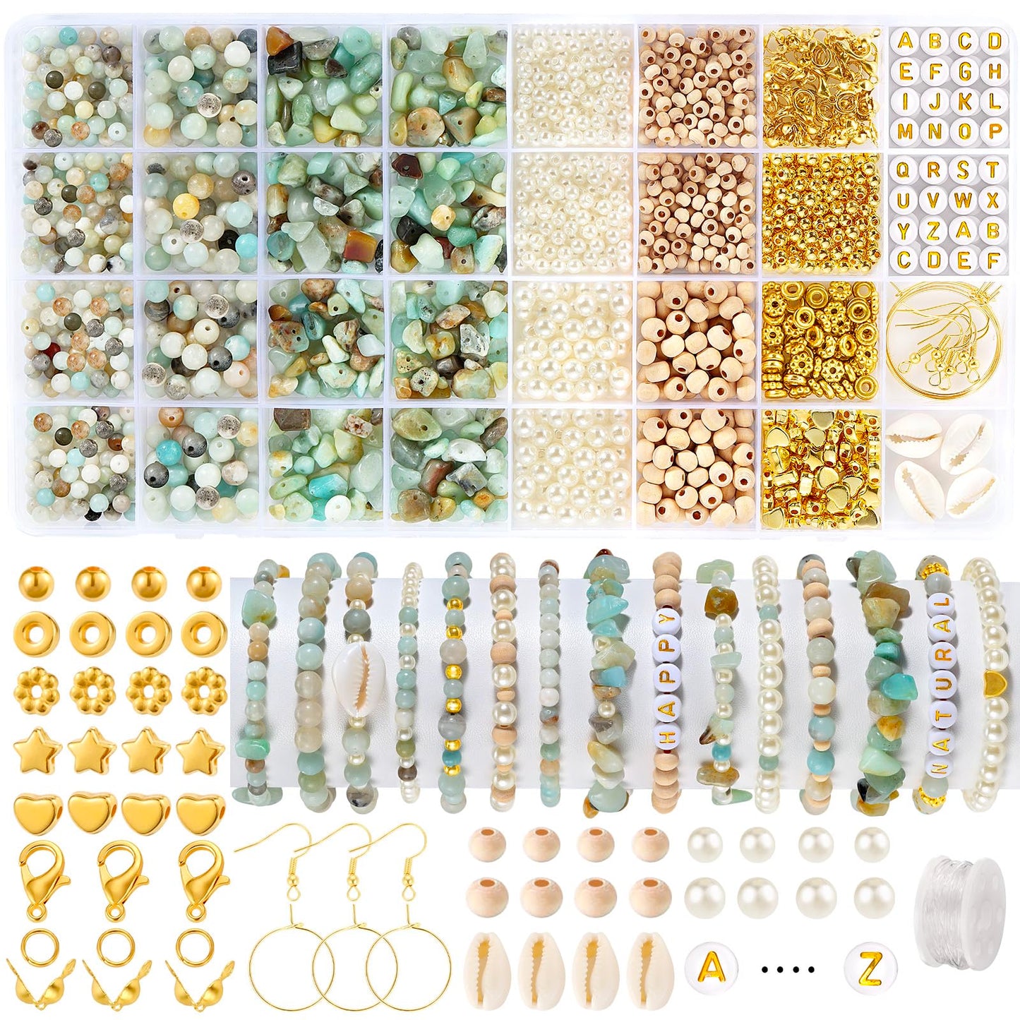 Funtopia Jewelry Making Kit for Adults, 1562pcs Natural Stone Beads Bracelet Making Kit, Jewelry Making Supplies Gemstone Crystal Marble Beads for DIY Craft Bracelet Necklace Earrings