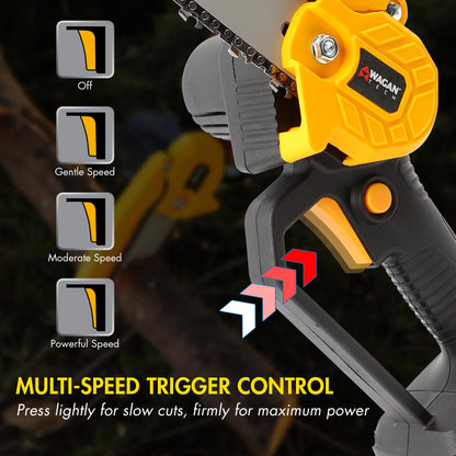 Wagan EL7007 OneVolt Cordless Chainsaw 6, 6-Inch Mini Chainsaw with UL Certified 3.0Ah Rechargeable Battery, Lightweight Handheld Saw for Tree Trimming, Pruning, and Wood Cutting