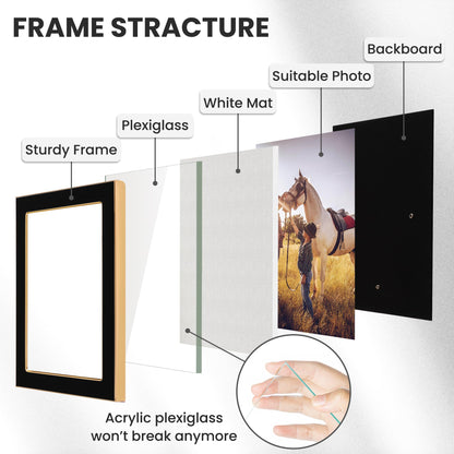 Fun Memories 4x6 Enamel Picture Frame with HD-Tempered Glass, Gold Metal Edge with Easel, Vertical & Horizontal Display, Wall and Tabletop Display Family Photo Gallery (Black Enamel,1P)