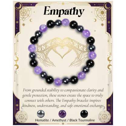 Bivei Empath Bracelet, Strength Crystal Healing Bracelet 8MM with Hematite & Amethyst & Black Tourmaline - Spiritual Stretch Beaded Jewelry for Women Men Gift