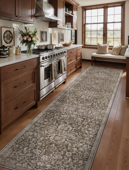 Ciicool 2x8 Hallway Runner Rug Low-Pile Soft Kitchen Brown Rugs Non-Slip Washable Vintage Floral Throw Entry Foyer Mat for Entrance Living Room Laundry Carpet