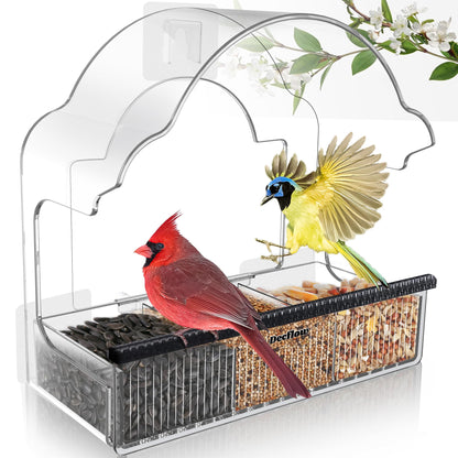 Decflow Window Bird Feeders for Outside, Clear Bird Window Feeder with 3 Pairs of Strong Stickers, Transparent Acrylic Birds House for Window Viewing, Removable Tray, Wild Birds Watching Present