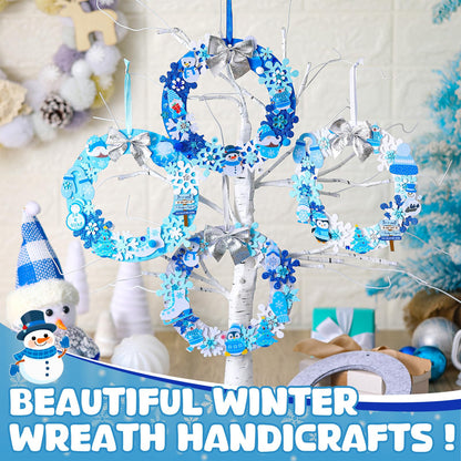 Moucuny 620/600 Pcs Winter Wreath Craft Kits DIY Snowman Christmas Wreath Crafts Kits Xmas Winter Home Decorations for Party Favors(Let It Snow,Dark Blue, Light Blue, White, Gray)