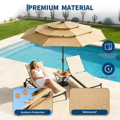 Garvee 9ft Patio Umbrella with Solar Lights, 3-Tier Patio Table Umbrella Outdoor with LED Lights, Ventilation, Easy Crank & Tilt, 8 Sturdy Ribs, UV Protection, Large Patio Umbrella for Deck, Pool
