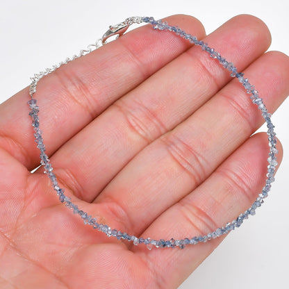 Gemkora Natural Blue Herkimer Diamond Quartz Crystal Bracelet Women Jewellery, Raw Chips Nuggets Beaded Bracelets, Bracelet, Special Event Jewellery, Silver Plated 8 inch Bracelets