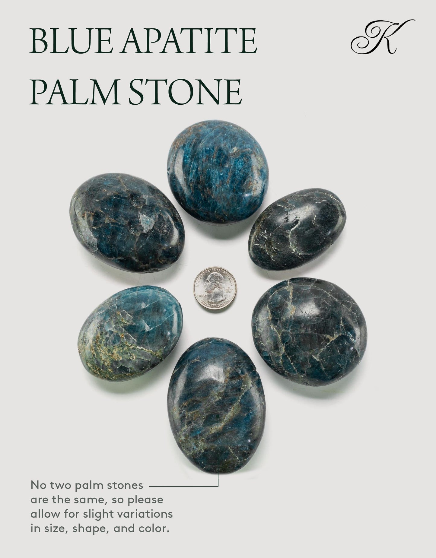 KALIFANO Palm Stone with Healing & Calming Effects - AAA+ Grade High Energy Worry Stone with Information Card - Reiki Crystal Used for Courage (Family Owned and Operated) (Blue Apatite)