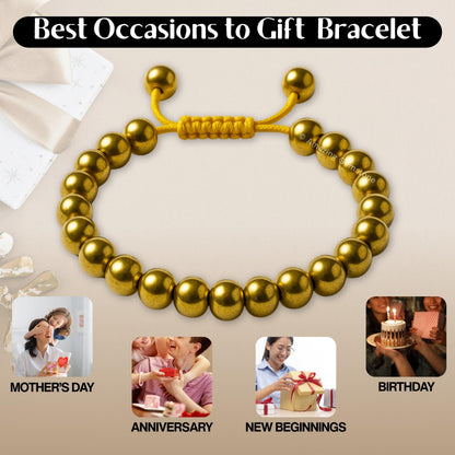 Amazing Gemstone Golden Hematite Bracelet, Gifts For Men & Women - Protection Healing Crystal Bracelet - 8mm Gemstone Beaded Adjustable Bracelet, Pulseras Para Hombres Mujer Stocking Stuffers