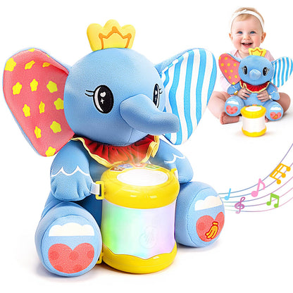 V-Opitos Stuffed Elephant Musical Toys for Baby 6-12 Months+, Early Learning Light up Music Drum, Perfect Christmas Birthday Gifts for Boy & Girl Age 1, 2 Years Old