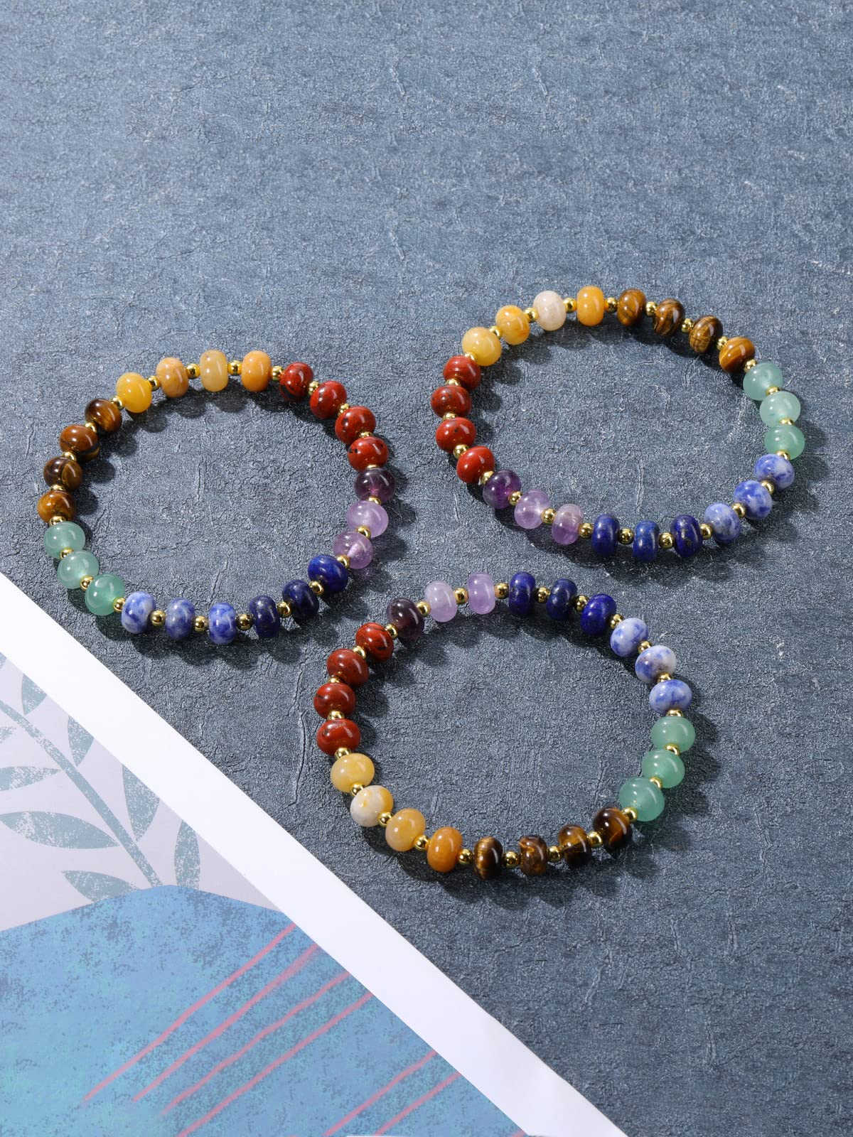 MANIFO 7 Chakra Crystals Bracelet Reiki Healing Crystal Gemstone Stretch Bracelets for Women Yoga Meditation