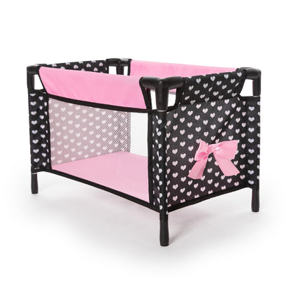 Bayer: Travel 9 Piece Set - Black, Pink, Hearts - Bed, Highchair, Playground & Accessories for Dolls Up to 18", Kids Toy, Ages 3+