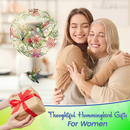 FLAGWIX Hummingbird Gifts for Women - 3D Stainless Steel Metal Wind Spinners 12in - Hummingbird Wind Spinner Yard Decorations Outdoor Indoor Hanging Garden Decor, Mothers Day Birthday Gift For Grandma