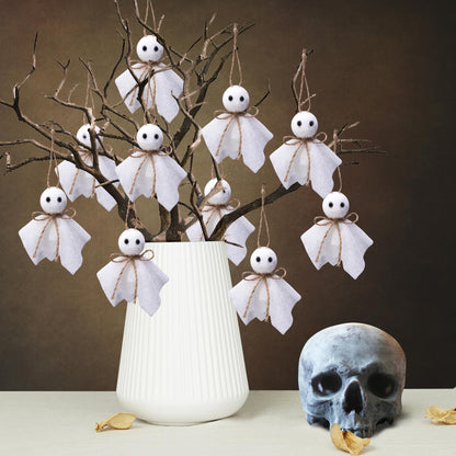 Watayo 16 Pcs Halloween Ghost Hanging Ornaments, 3 Inch Small Hanging Ghosts Tree Ornaments, Farmhouse Rustic Cloth Ghosts Hanging Decoration for Haunted House Party Yard Tree Decor