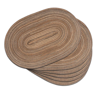 Noctiflorous Woven Oval Braided Placemats Set of 6-12 x 17.5 Inch Washable Non-Slip Heat Resistant Table Mats for Kitchen and Dining（Brown, 6）