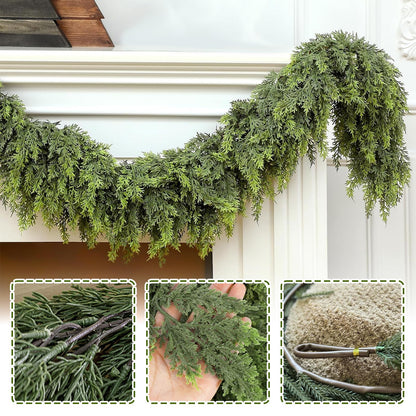 Christmas Garland, 9FT Real Touch Winter Pine Cedar Garlands for Indoor Home, Mantel, Staircase and Outdoor Decor - Perfect for Families Christmas Decorations (Christmas Cedar Garland, 9FT)