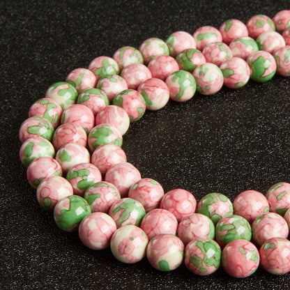 60pcs 6mm Green Red Rain Flower Beads Natural Gemstone Beads Round Loose Beads for Jewelry Making