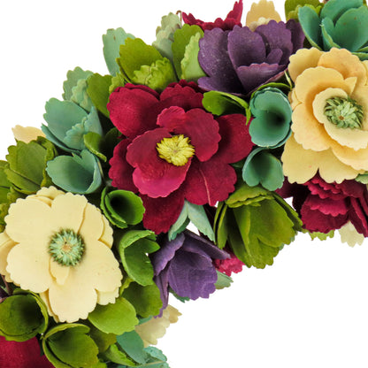 National Tree Company Artificial Wreath Decoration, Red, Lightweight Foam Base, Decorated with Red and Cream Assorted Wood Cut Flowers, Flowing Green Leaves, Spring Collection, 18 Inches