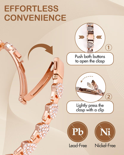Feraco Copper Bracelets for Women, Ultra Strength Magnetic Bracelet with 3800 Gauss Neodymium Magnets & Dazzling Cubic Zirconia, Pure Copper Jewelry Gift, Heart Shape (Rose Gold)