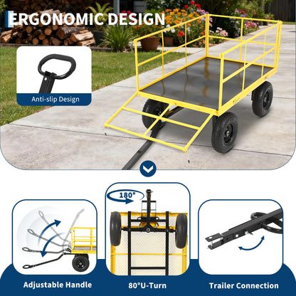 Garvee 1500 LB Garden Wagon Cart with 13 in All Terrain Tires, 3-in-1 Yard Wagon Cart with Removable Side Panels, Heavy Duty Outdoor Metal Utility Wagon Yard Trailer for Outdoor Lawn, Yard, Backyard