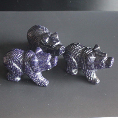 HLbshi Hand Carved Gemstone Crystal Bear Figurine Animal Statue Carving Office Home Decor Collections 2'' (Blue Goldstone)