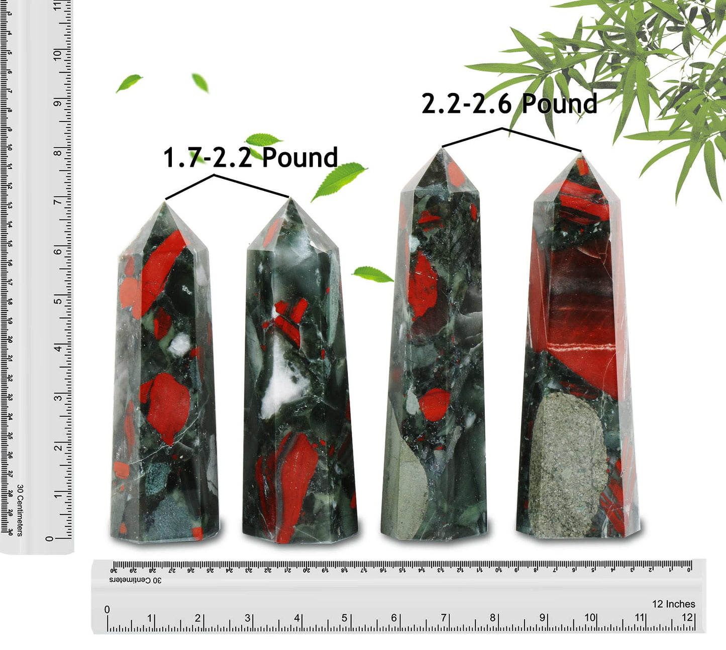 FZBHRO Large Crystal Towers Africa Blood Stone 6 Faceted Quartz Point Obelisk Red Healing Crystal Wand 0.8-1.3 Pound